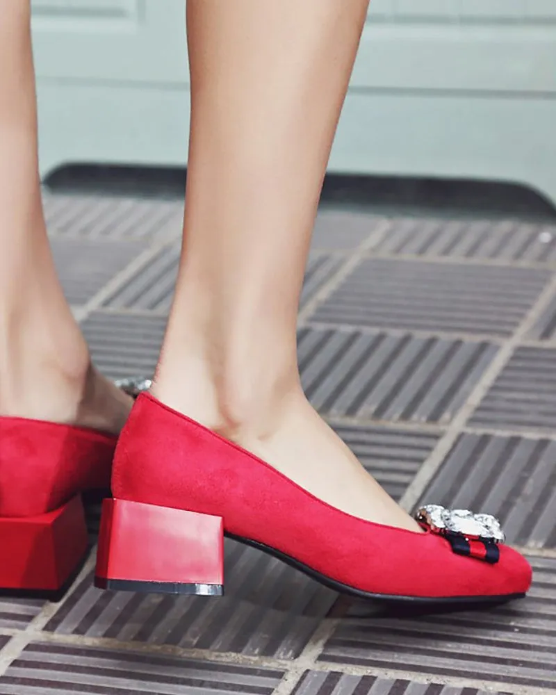 Square Toe Sequins Rhinestones Wedge Loafers