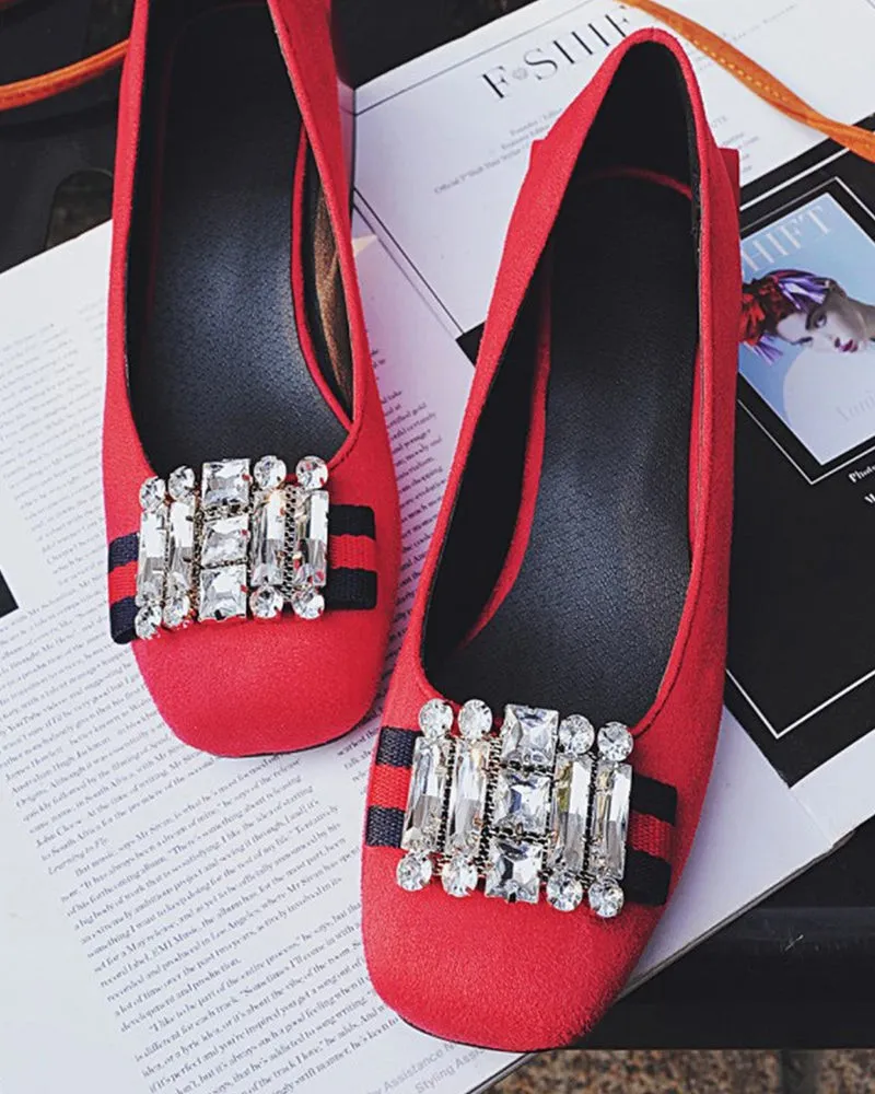 Square Toe Sequins Rhinestones Wedge Loafers