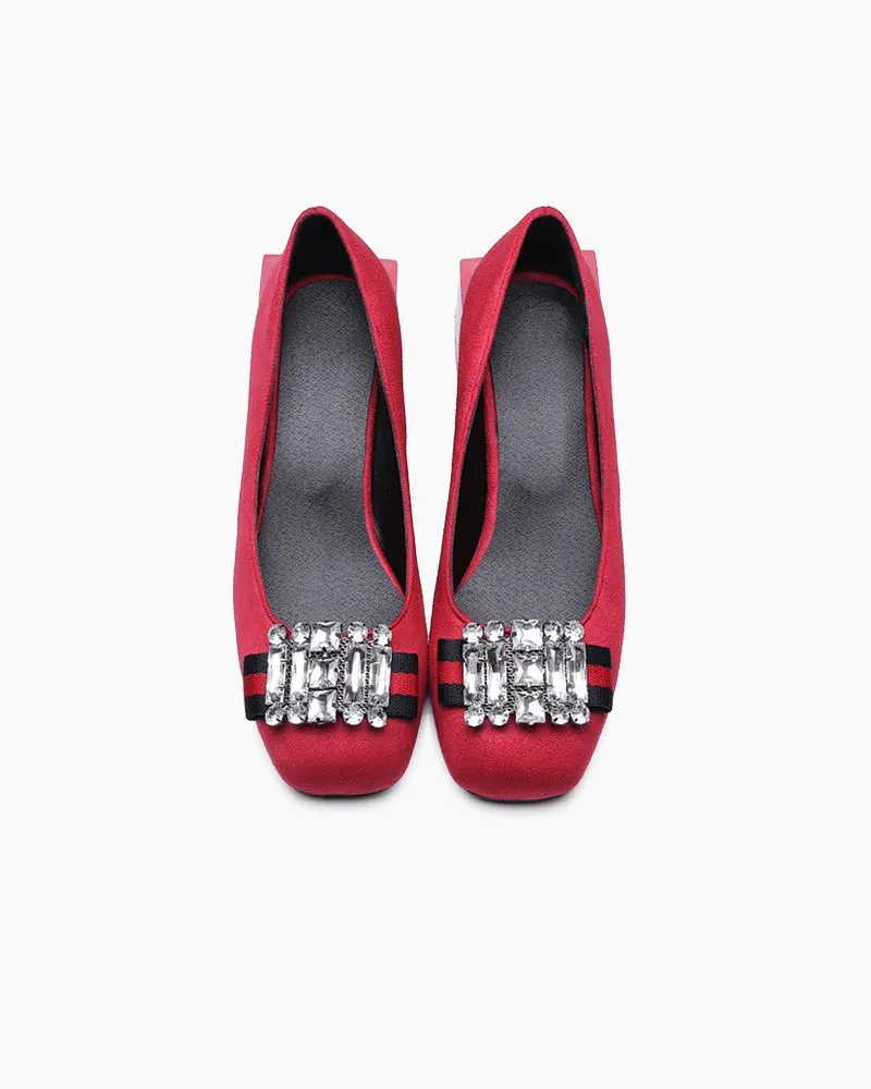 Square Toe Sequins Rhinestones Wedge Loafers