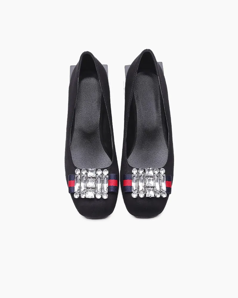 Square Toe Sequins Rhinestones Wedge Loafers