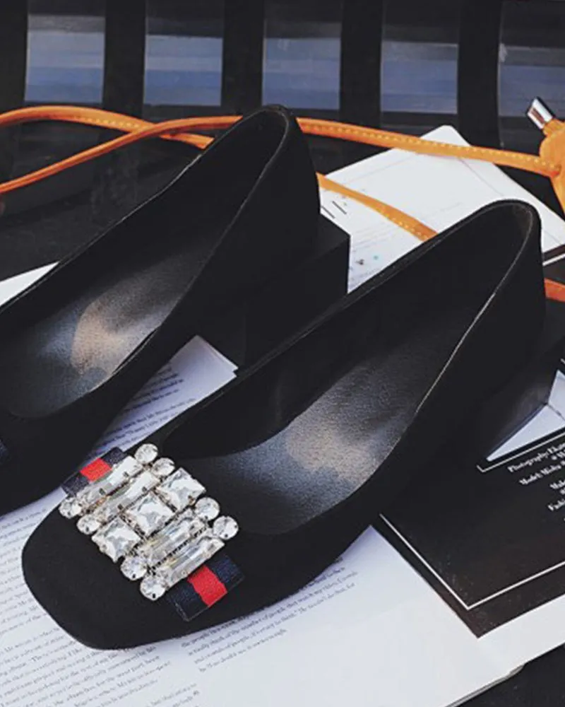 Square Toe Sequins Rhinestones Wedge Loafers