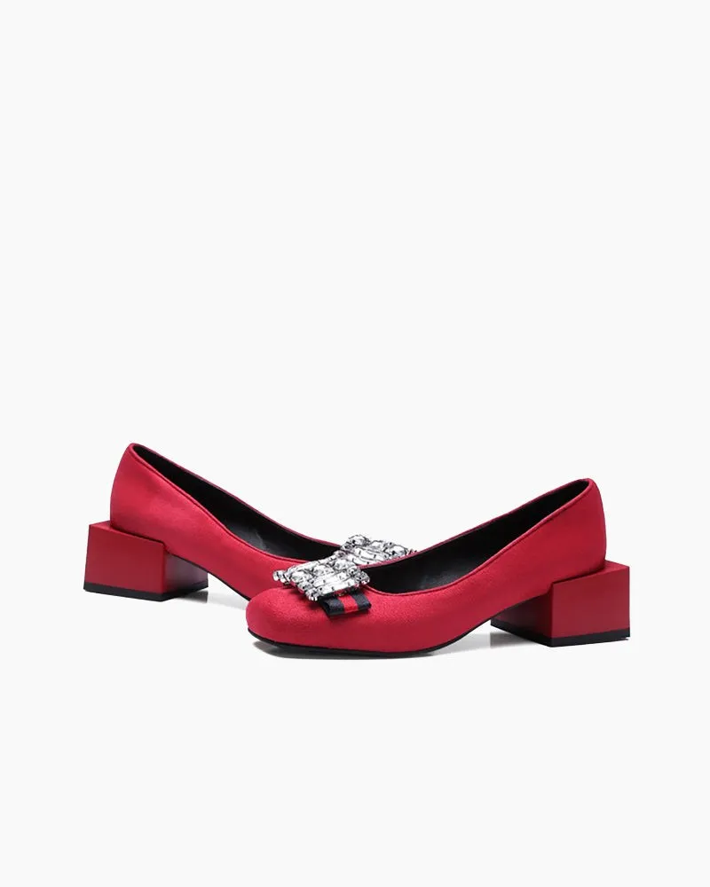 Square Toe Sequins Rhinestones Wedge Loafers