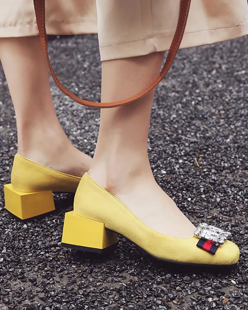 Square Toe Sequins Rhinestones Wedge Loafers