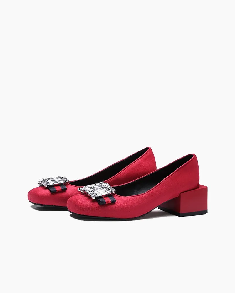 Square Toe Sequins Rhinestones Wedge Loafers
