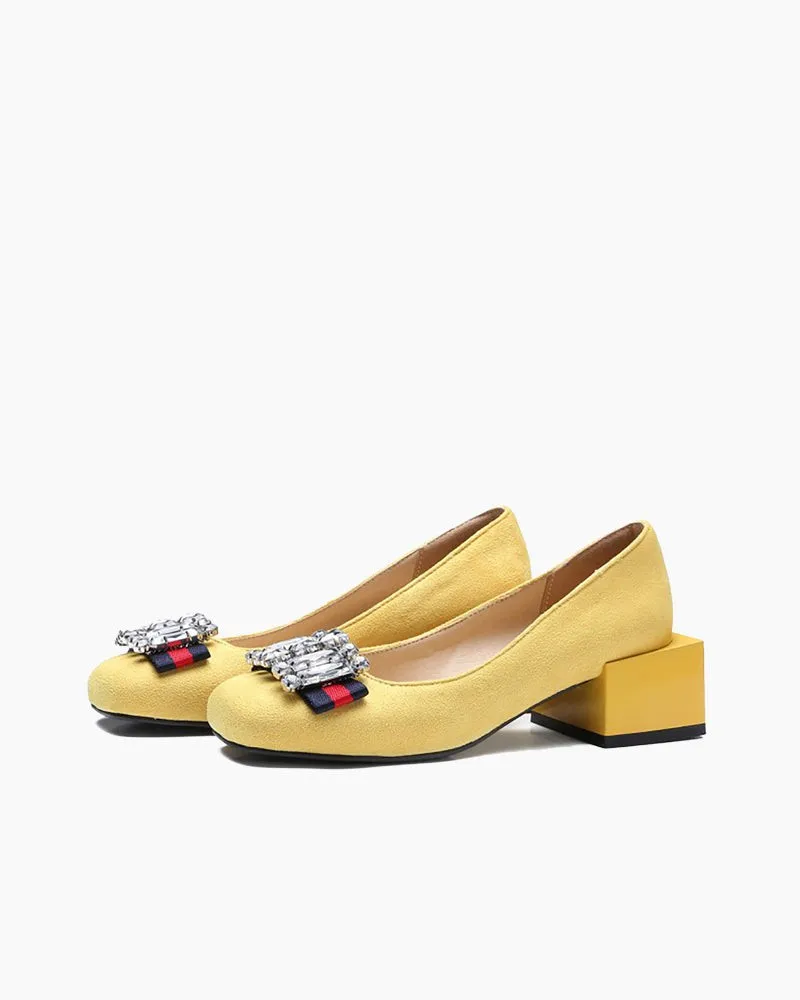 Square Toe Sequins Rhinestones Wedge Loafers