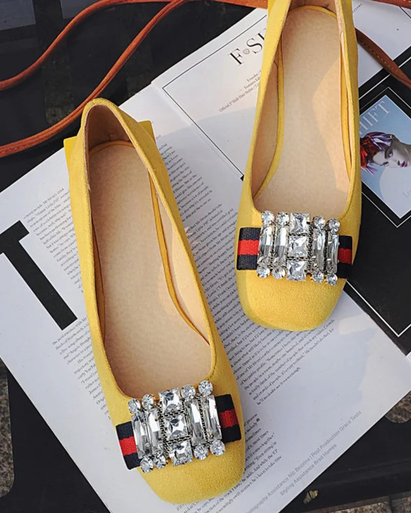 Square Toe Sequins Rhinestones Wedge Loafers
