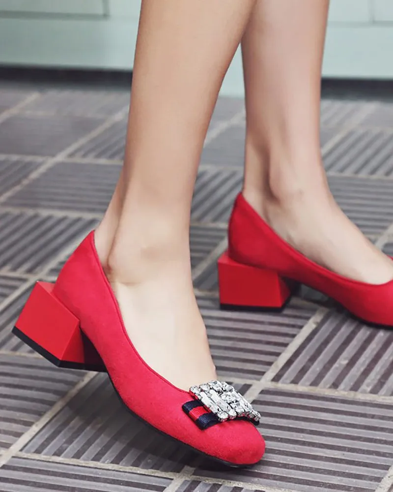 Square Toe Sequins Rhinestones Wedge Loafers