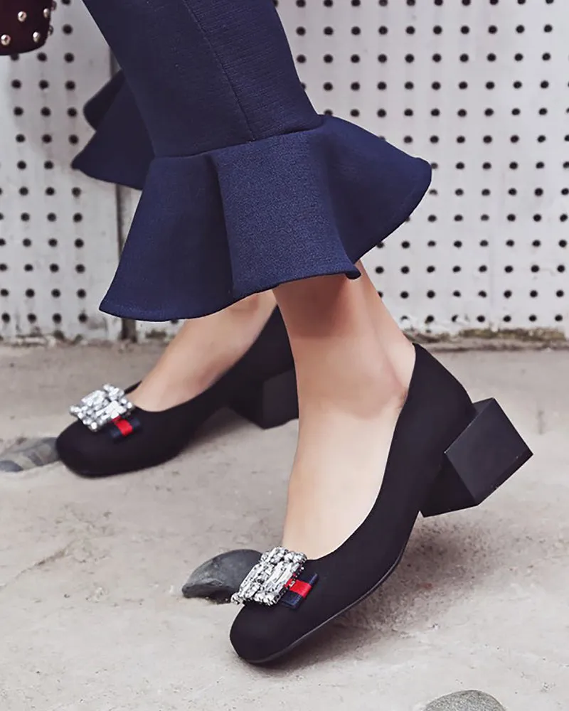 Square Toe Sequins Rhinestones Wedge Loafers