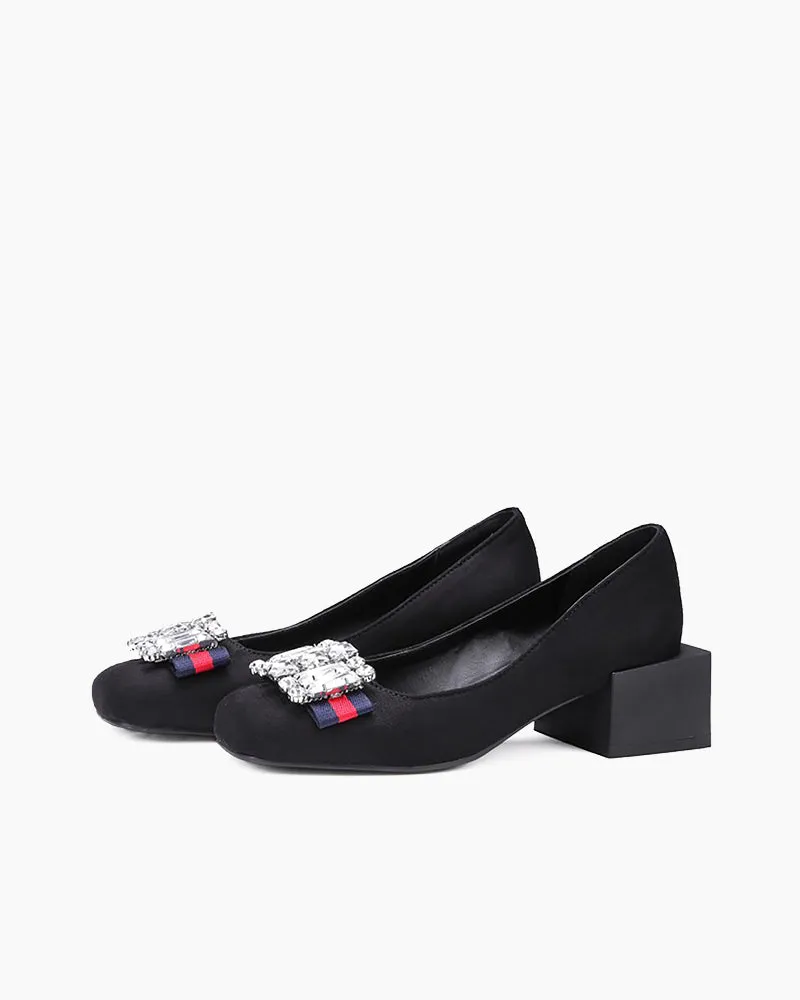 Square Toe Sequins Rhinestones Wedge Loafers