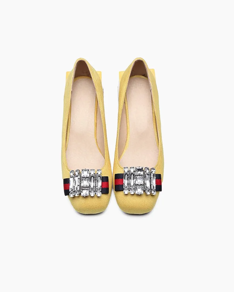 Square Toe Sequins Rhinestones Wedge Loafers