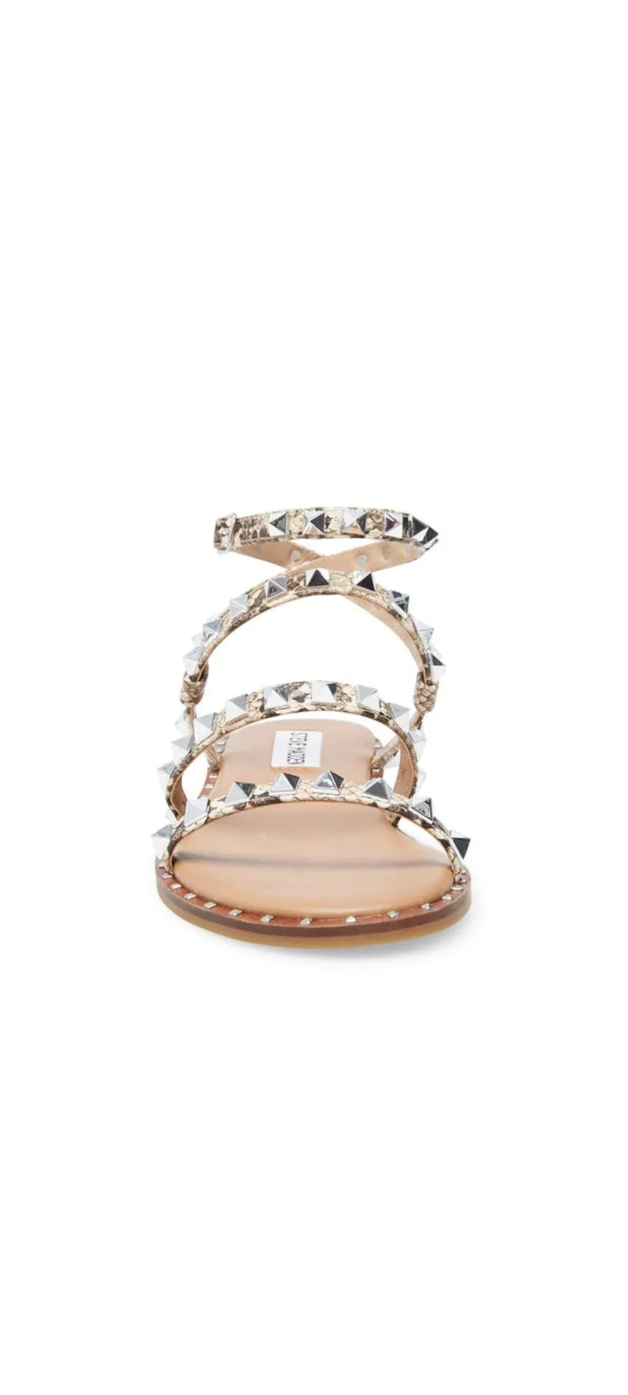 Steve Madden Travel Snake Ankle Open Toe Strap Pyramid Embellished Flat Sandals
