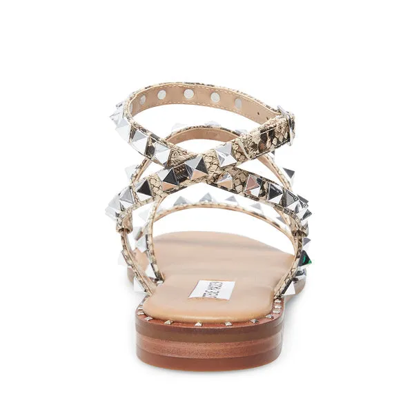 Steve Madden Travel Snake Ankle Open Toe Strap Pyramid Embellished Flat Sandals