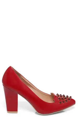 Studded Pointed Heels in Red