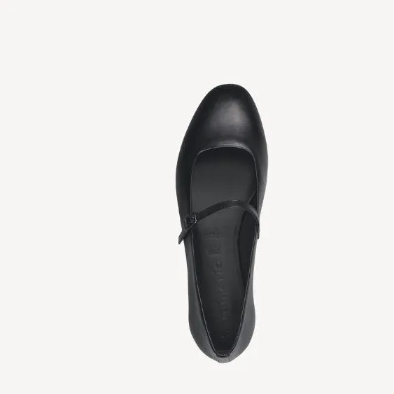 Tamaris Black Leather Ballerina Pump with Cross Strap