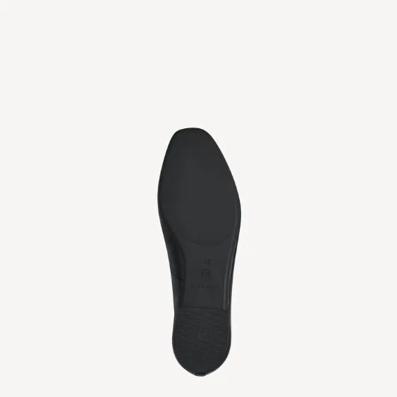 Tamaris Black Leather Ballerina Pump with Cross Strap