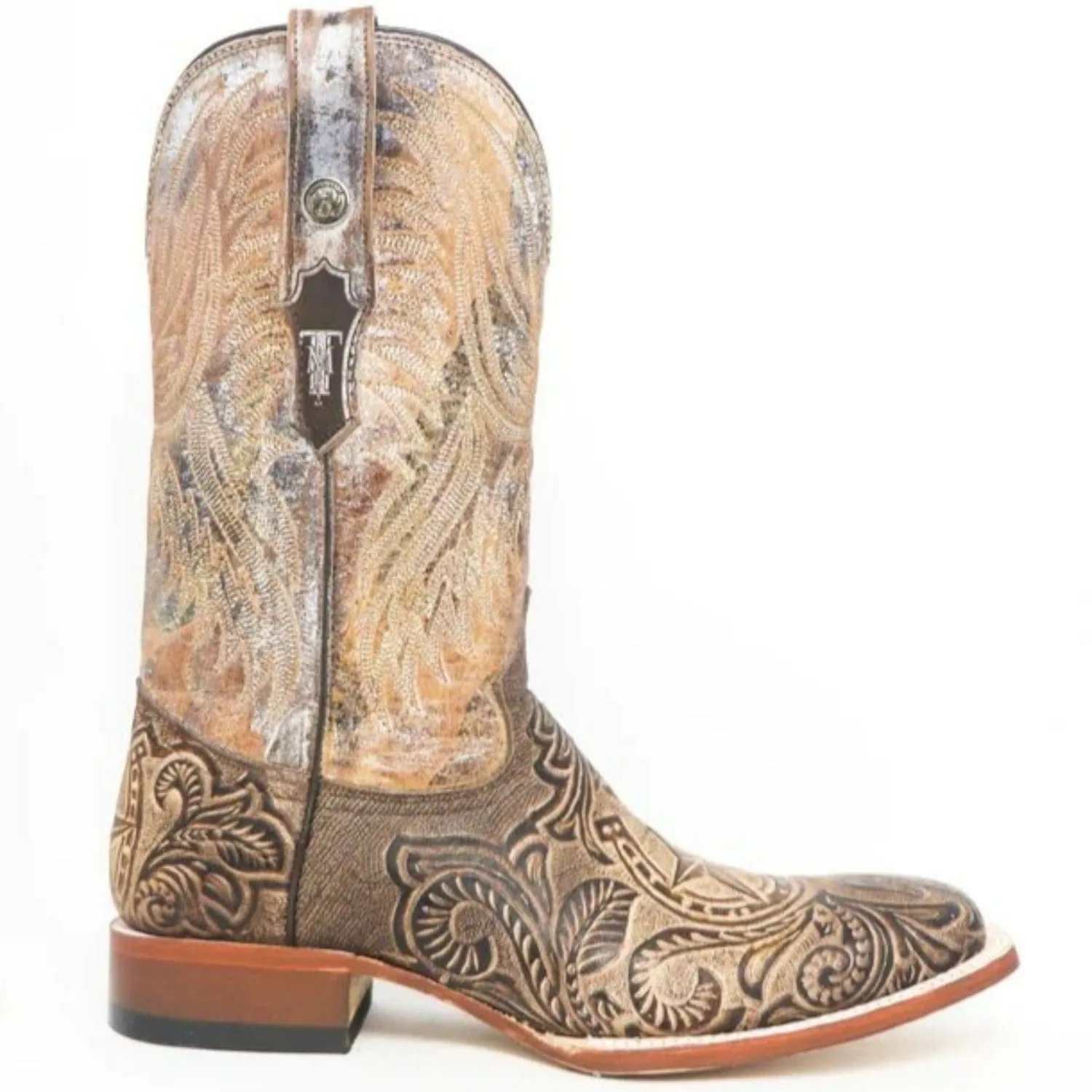Tanner Mark Men's Gentry Hand Tooled Square Toe Boots Mocha TM205542