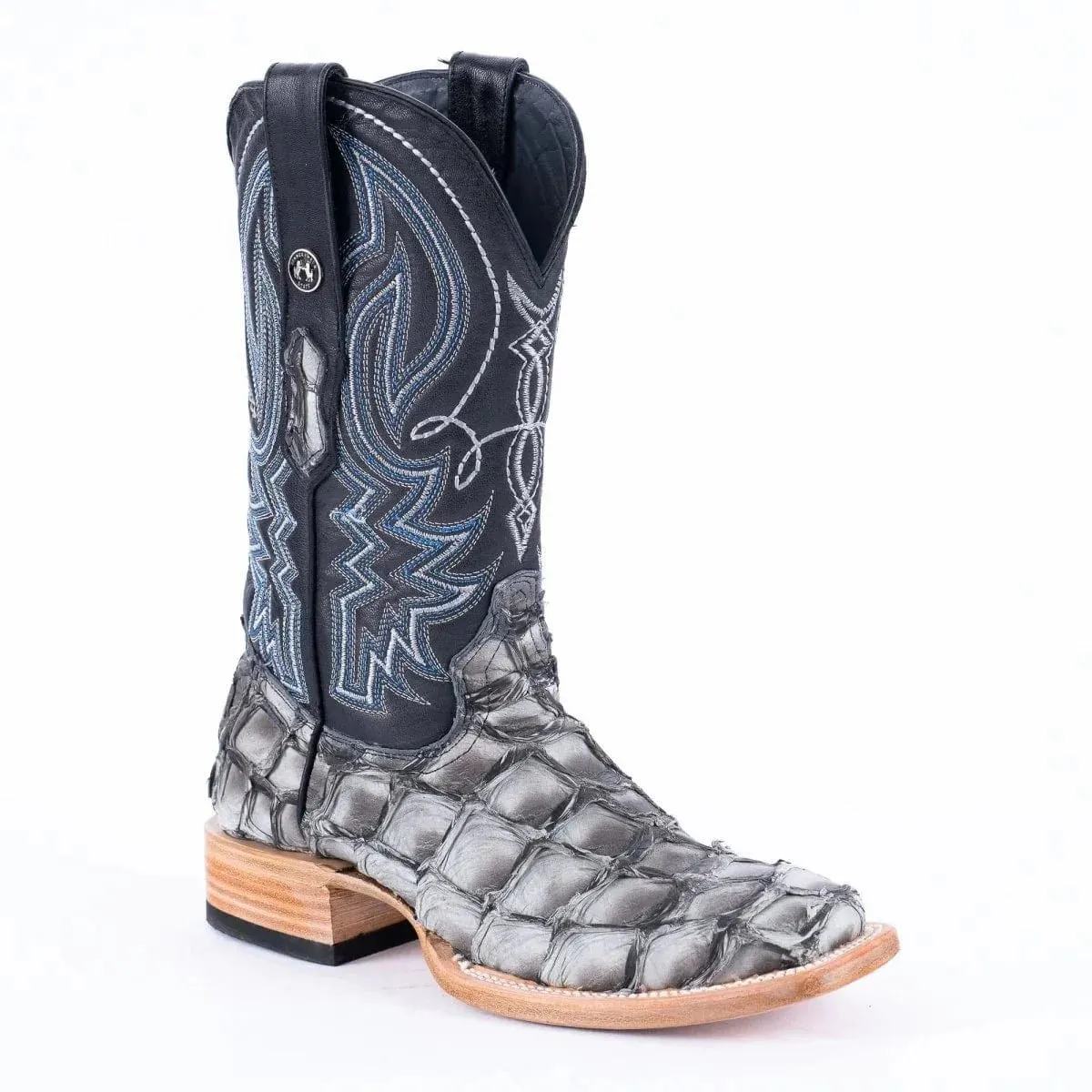 Tanner Mark Men's Genuine Monster Fish Square Toe Boots Grey TMX201333