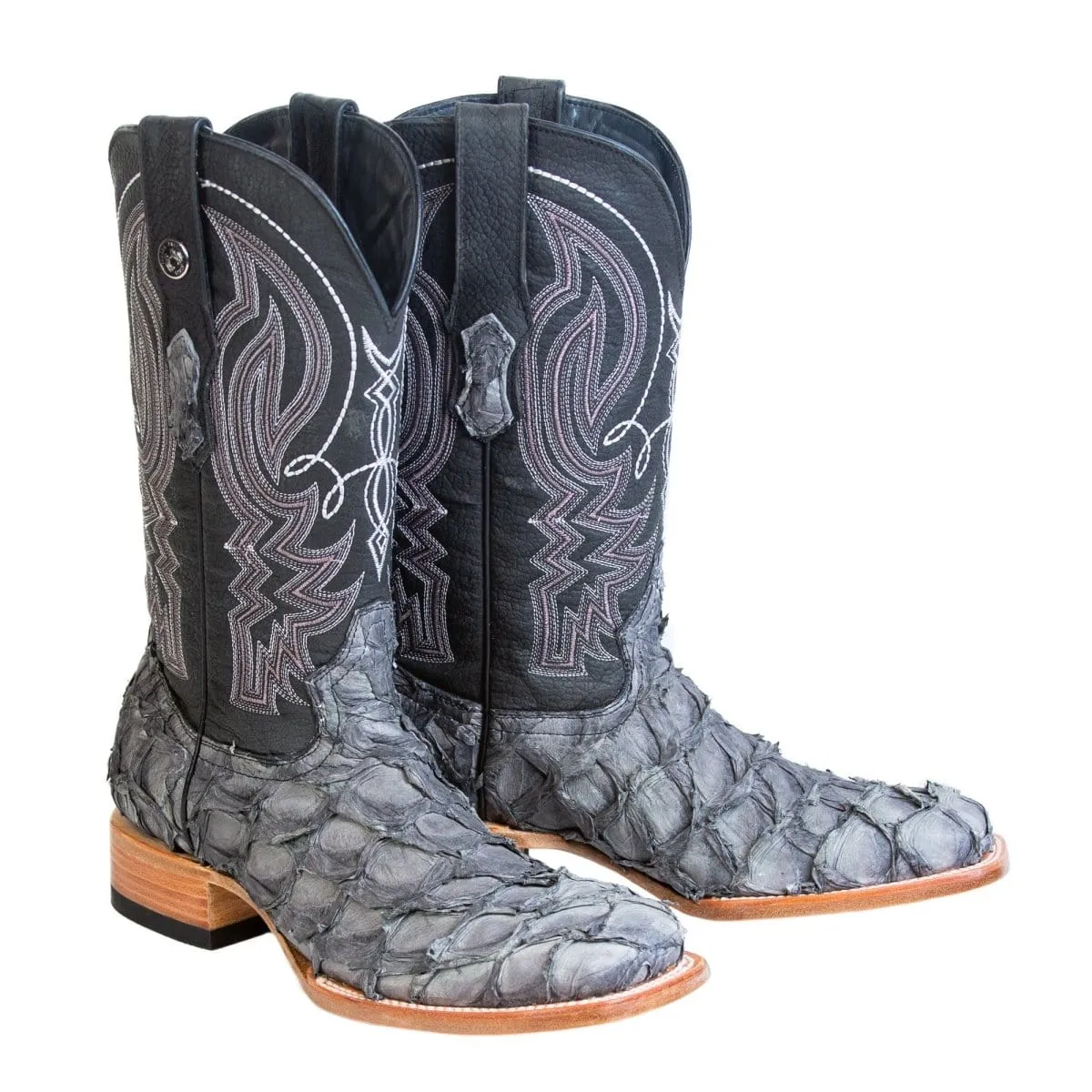 Tanner Mark Men's Genuine Monster Fish Square Toe Boots Grey TMX201333