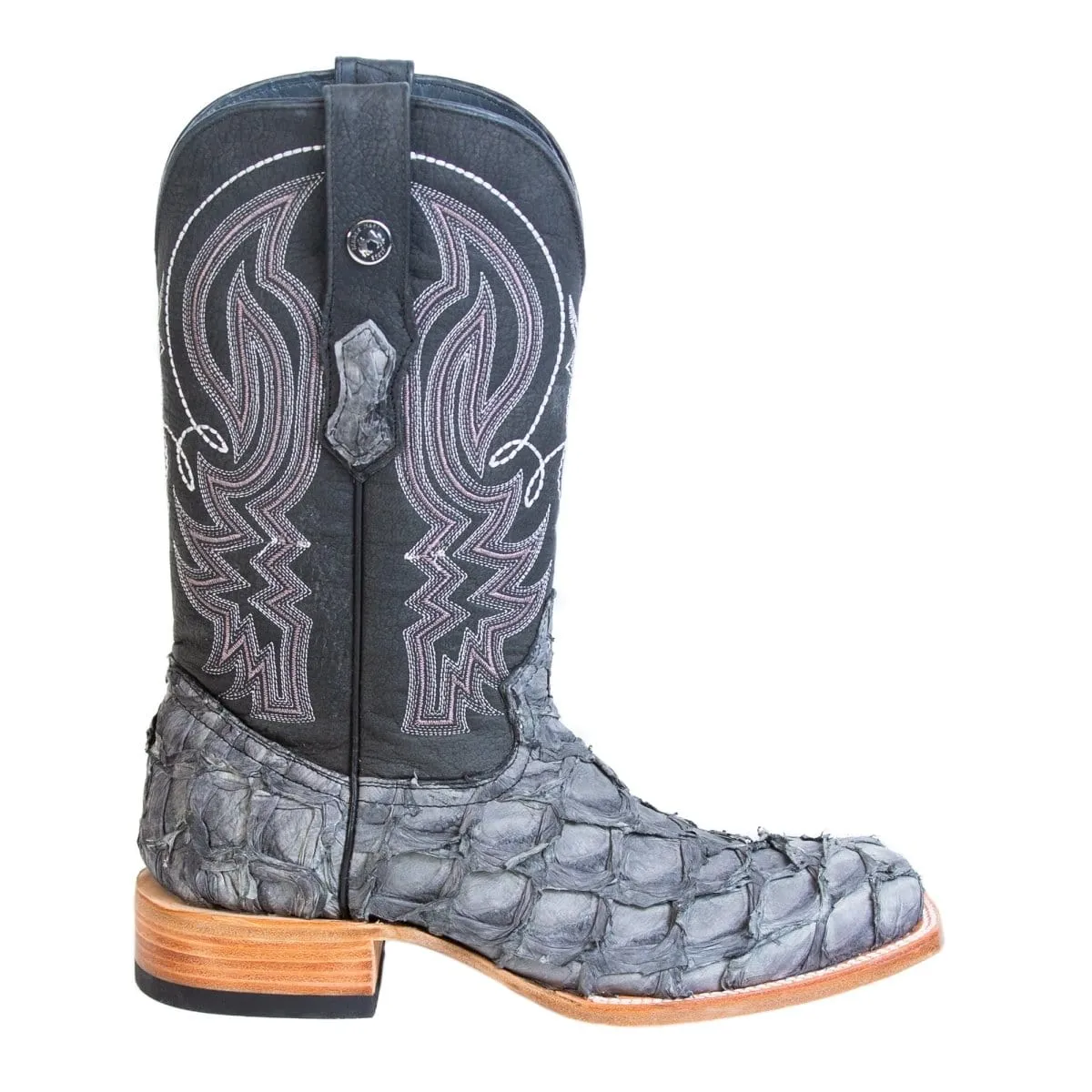 Tanner Mark Men's Genuine Monster Fish Square Toe Boots Grey TMX201333