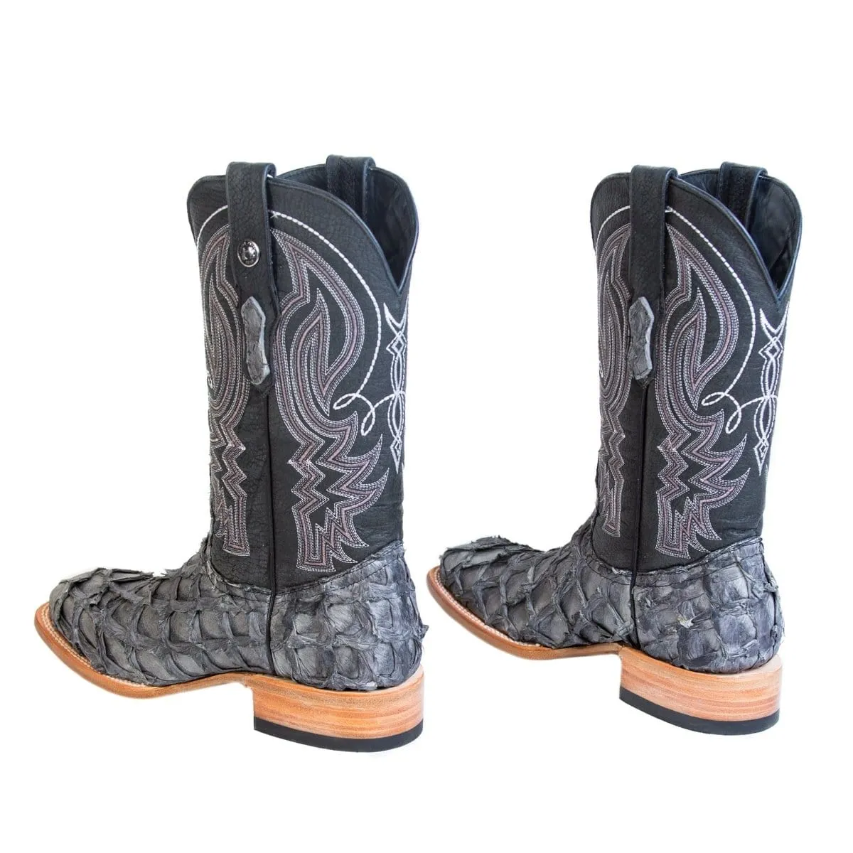 Tanner Mark Men's Genuine Monster Fish Square Toe Boots Grey TMX201333