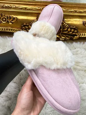 Tedsy Baby Pink Faux Suede Faux Fur Slippers