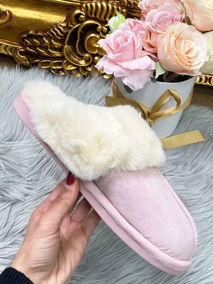 Tedsy Baby Pink Faux Suede Faux Fur Slippers