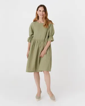 Voluminous linen dress NERJA in Sage