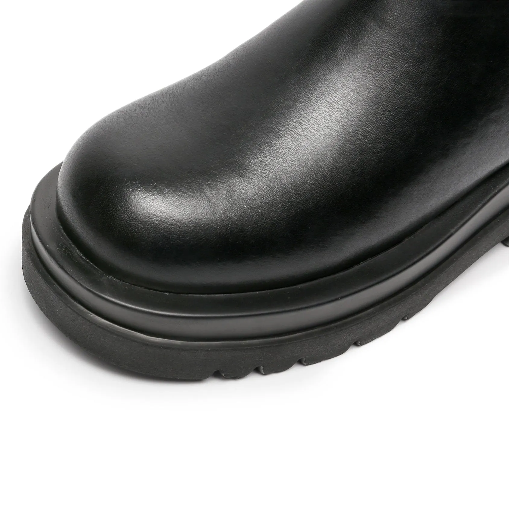 Women England Style Leather Stitching Chunky Platform Black Chelsea Boots
